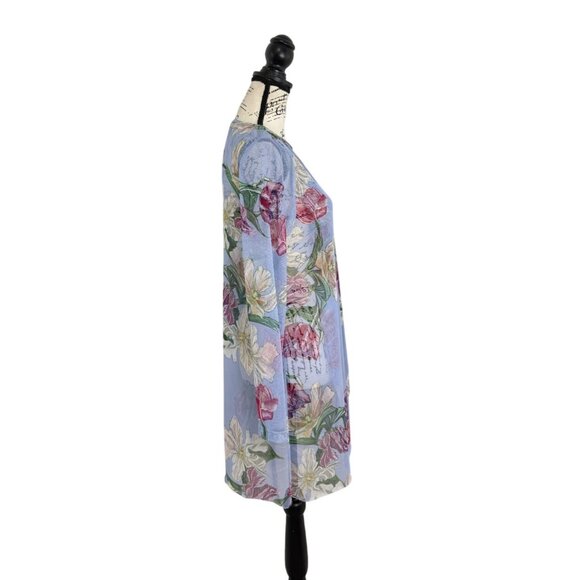 Ala Von Auersperg Diane Sheer Mesh Tunic Top Blue Floral Botanical Womens Size M - Picture 5 of 8